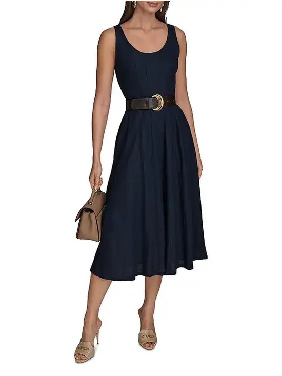 Donna Karan Dresses & Skirts - Donna Karan New York Belted A-Line Midi Dress Size 6 Blue